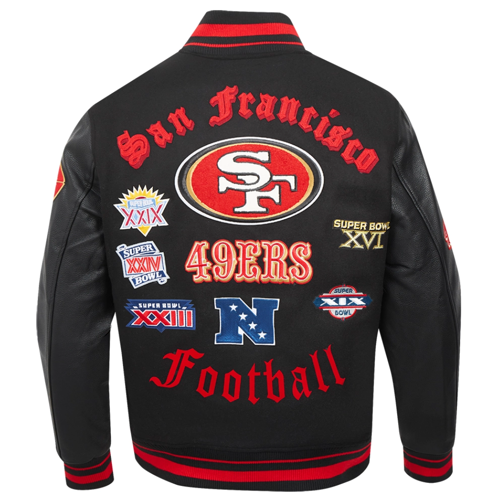 San francisco 49ers old english wool leather varsity jacket black 4 1