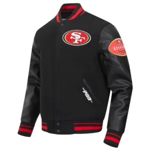 San francisco 49ers old english wool leather varsity jacket black 5 1