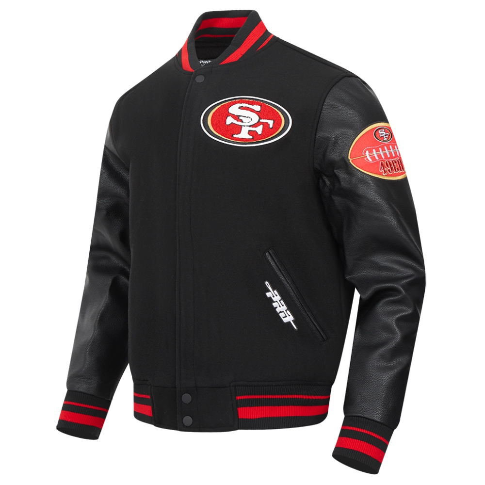 San francisco 49ers old english wool leather varsity jacket black 5 1
