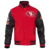 San francisco 49ers old english wool leather varsity jacket redblack 1 1