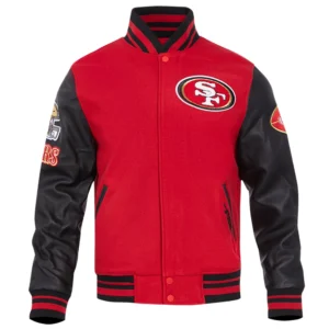 San francisco 49ers old english wool leather varsity jacket redblack 1 1