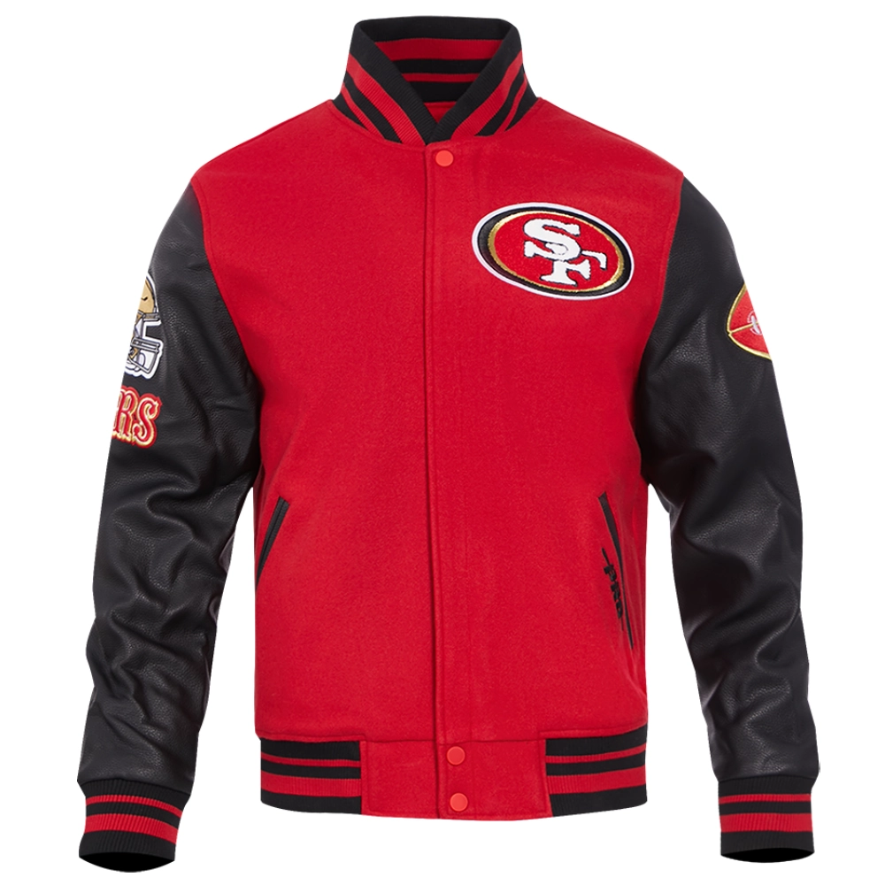 San francisco 49ers old english wool leather varsity jacket redblack 1 1