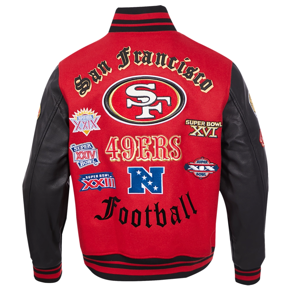 San francisco 49ers old english wool leather varsity jacket redblack 4 1