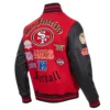 San francisco 49ers old english wool leather varsity jacket redblack 5 1