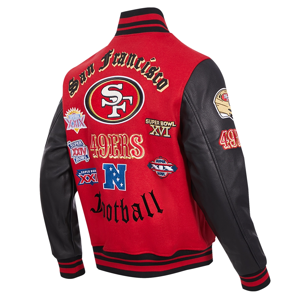San francisco 49ers old english wool leather varsity jacket redblack 5 1