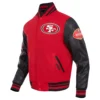 San francisco 49ers old english wool leather varsity jacket redblack 6 1