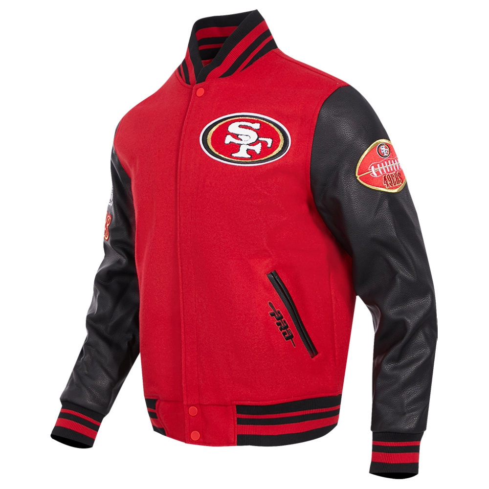 San francisco 49ers old english wool leather varsity jacket redblack 6 1