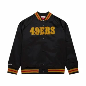 San francisco 49ers raglan full snap satin varsity jacket 2