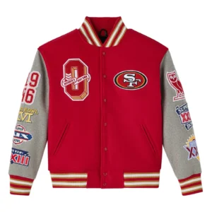 San francisco 49ers red grey full snap wool jacket