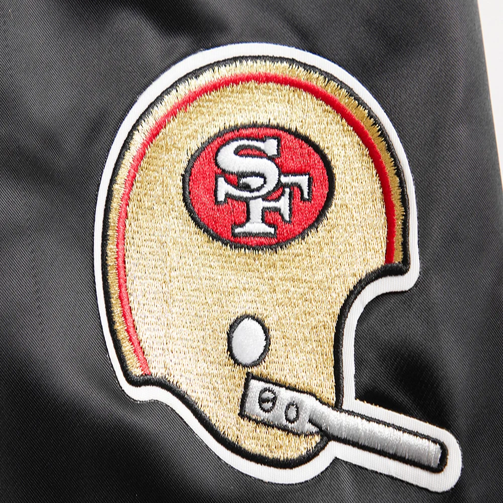 San francisco 49ers retro classic full snap satin varsity jacket black 1