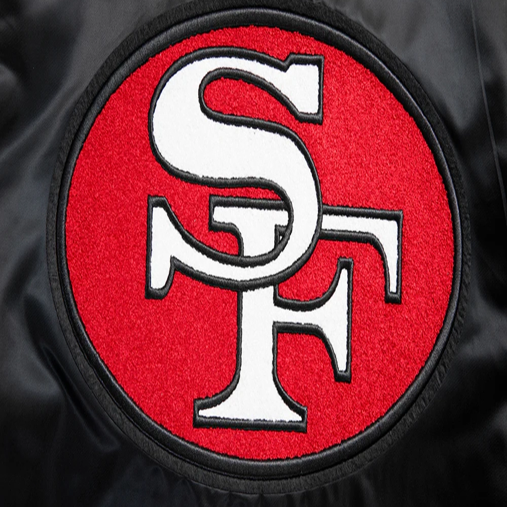 San francisco 49ers retro classic full snap satin varsity jacket black 3