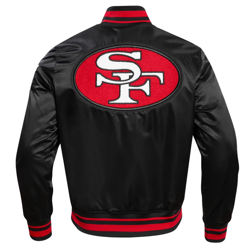 San francisco 49ers retro classic full snap satin varsity jacket black 4