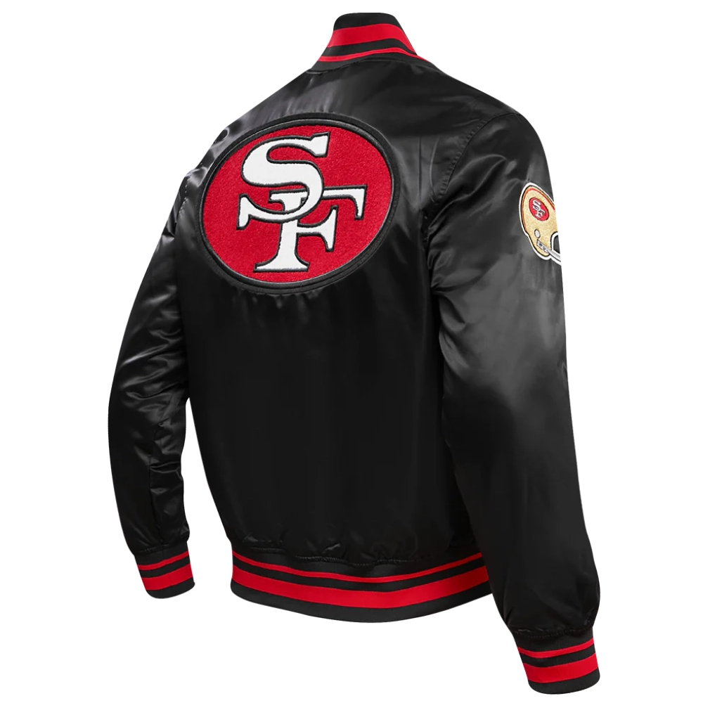 San francisco 49ers retro classic full snap satin varsity jacket black 5