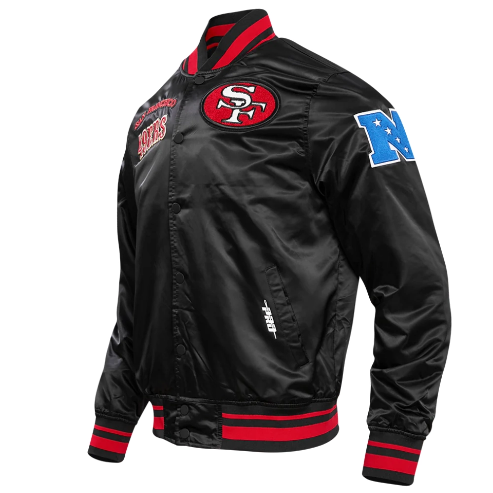 San francisco 49ers retro classic full snap satin varsity jacket black 6