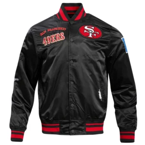 San francisco 49ers retro classic full snap satin varsity jacket black 7
