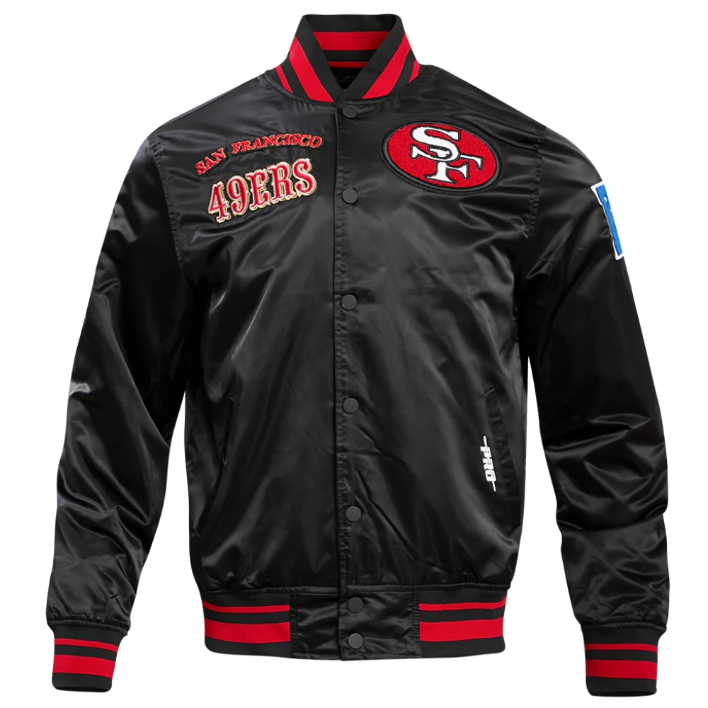 San francisco 49ers retro classic full snap satin varsity jacket black 7
