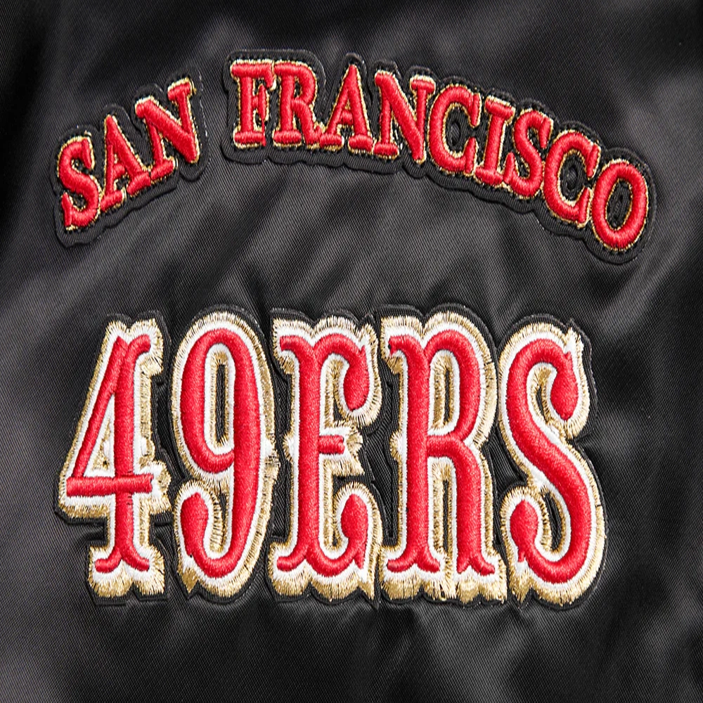 San francisco 49ers retro classic full snap satin varsity jacket black