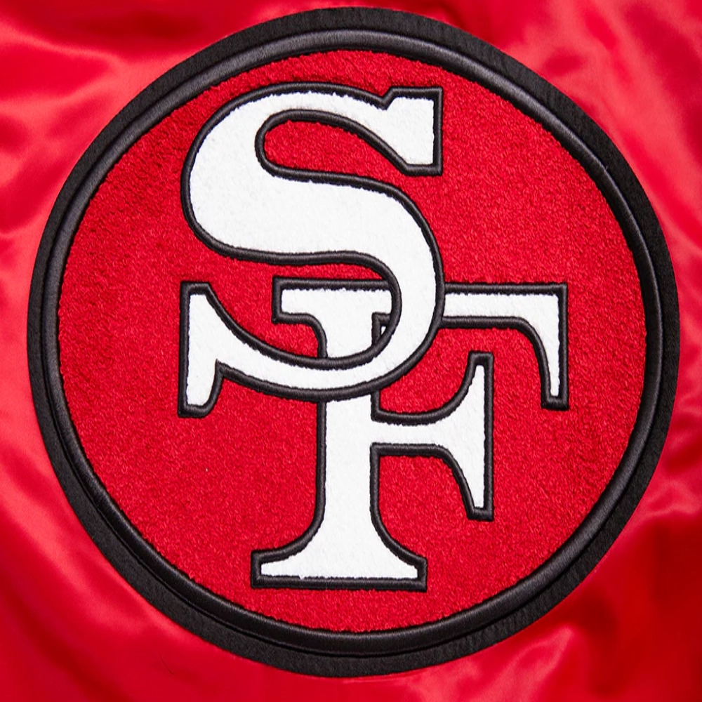 San francisco 49ers retro classic full snap satin varsity jacket red 3