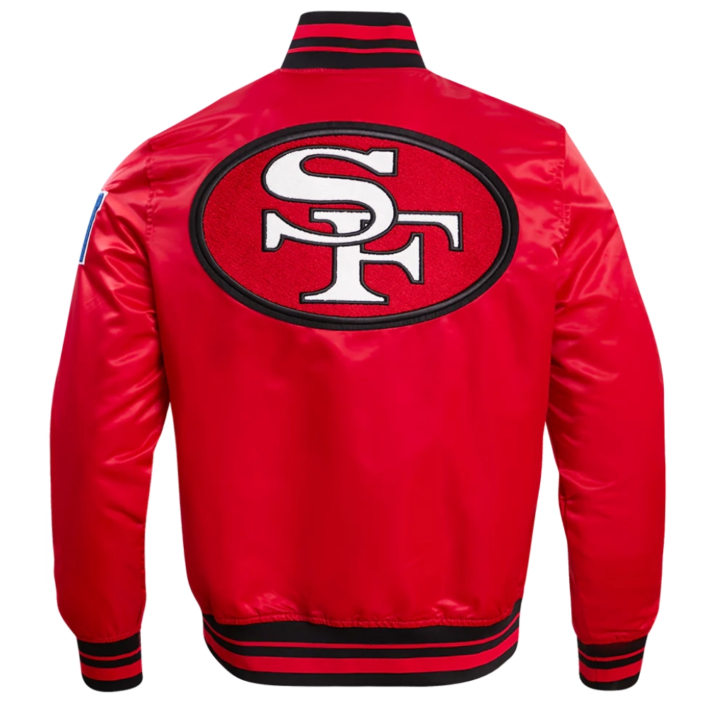 San francisco 49ers retro classic full snap satin varsity jacket red 4