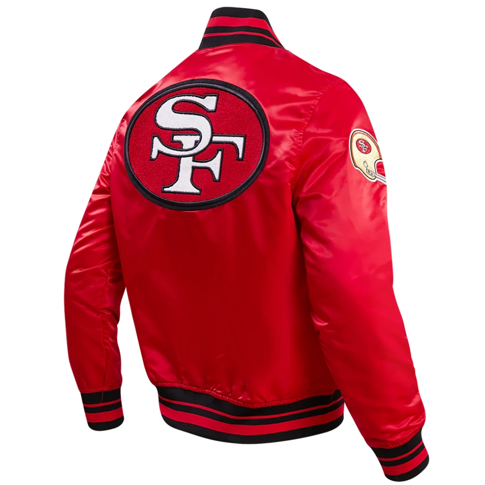 San francisco 49ers retro classic full snap satin varsity jacket red 5