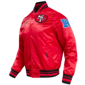 San francisco 49ers retro classic full snap satin varsity jacket red 6