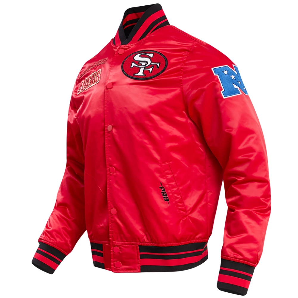 San francisco 49ers retro classic full snap satin varsity jacket red 6