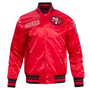 San francisco 49ers retro classic full snap satin varsity jacket red 7