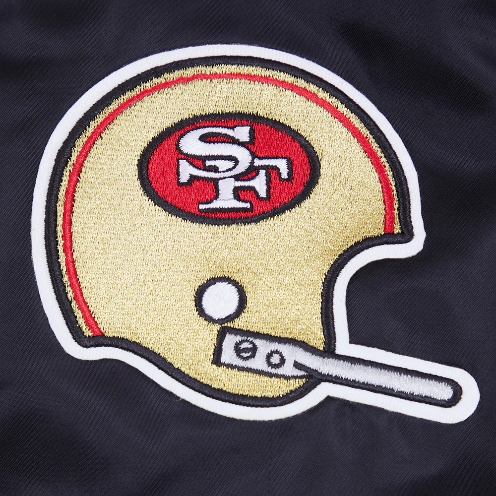 San francisco 49ers retro classic womens full snap satin varsity jacket black 1