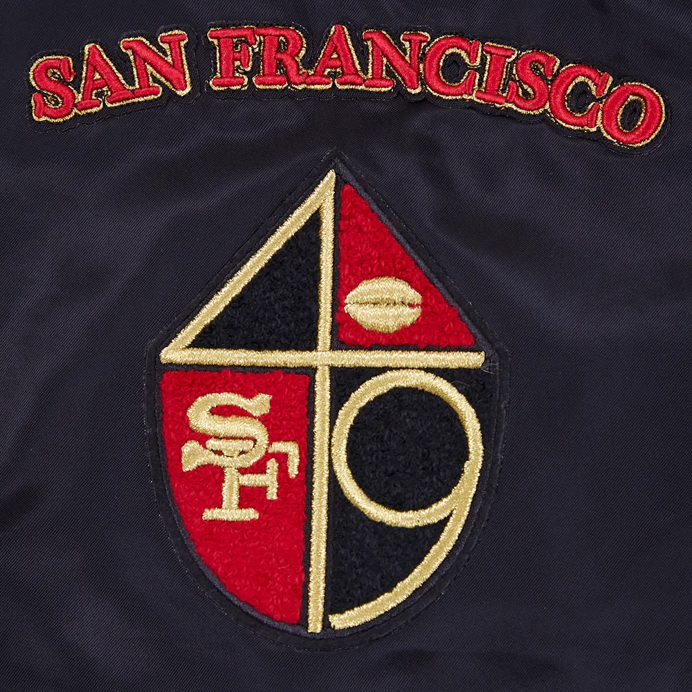 San francisco 49ers retro classic womens full snap satin varsity jacket black 2