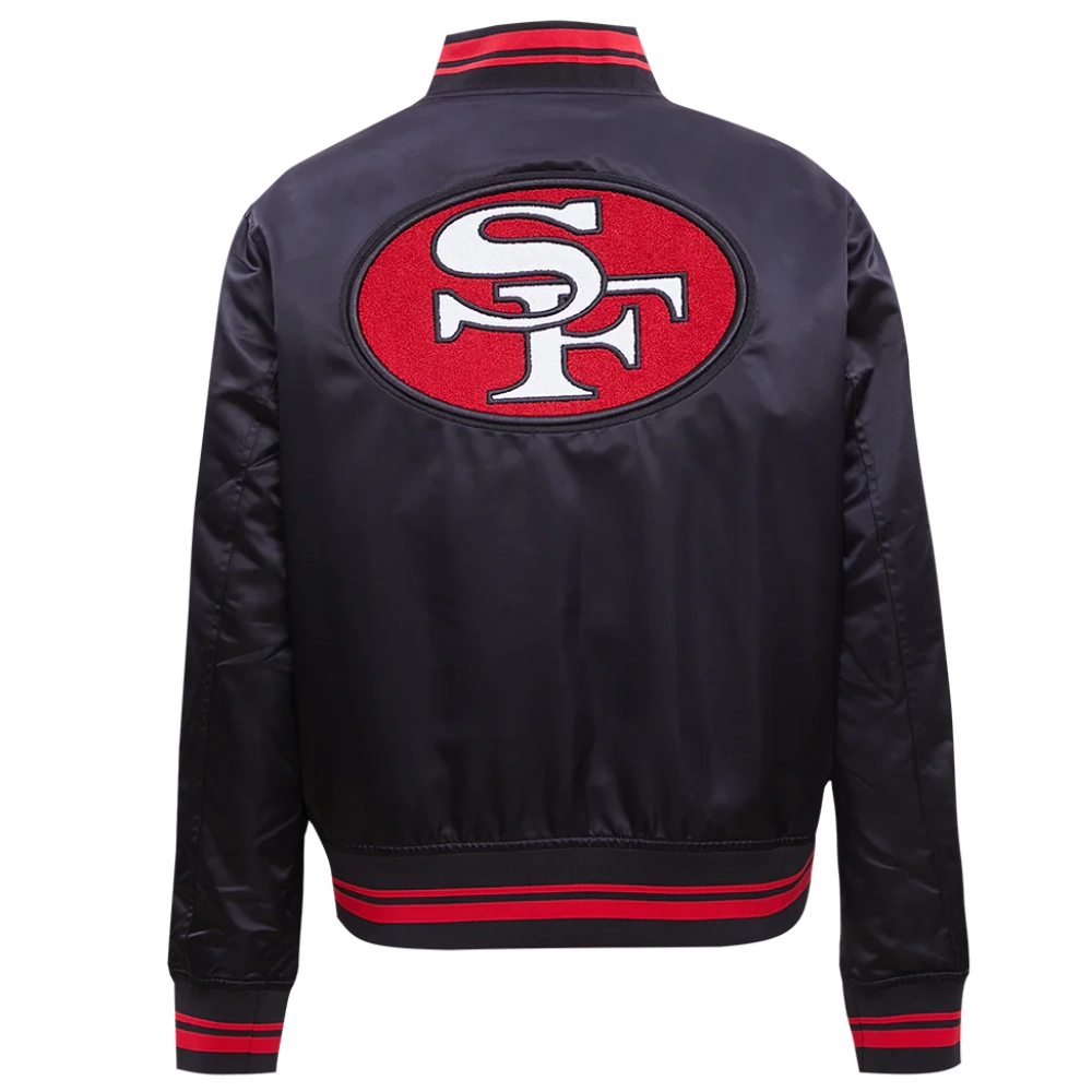 San francisco 49ers retro classic womens full snap satin varsity jacket black 3