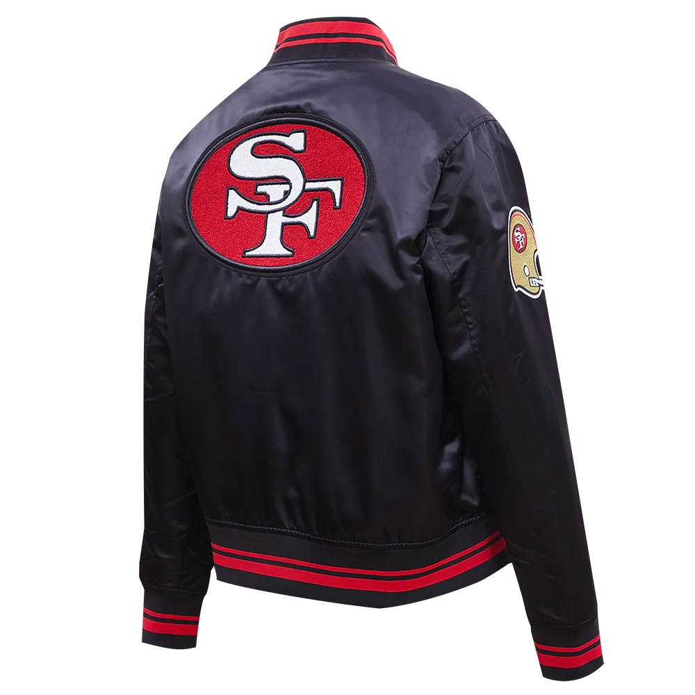 San francisco 49ers retro classic womens full snap satin varsity jacket black 4