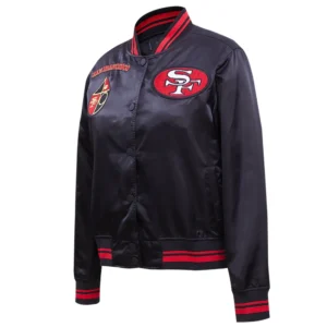 San francisco 49ers retro classic womens full snap satin varsity jacket black 5