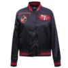 San francisco 49ers retro classic womens full snap satin varsity jacket black 6