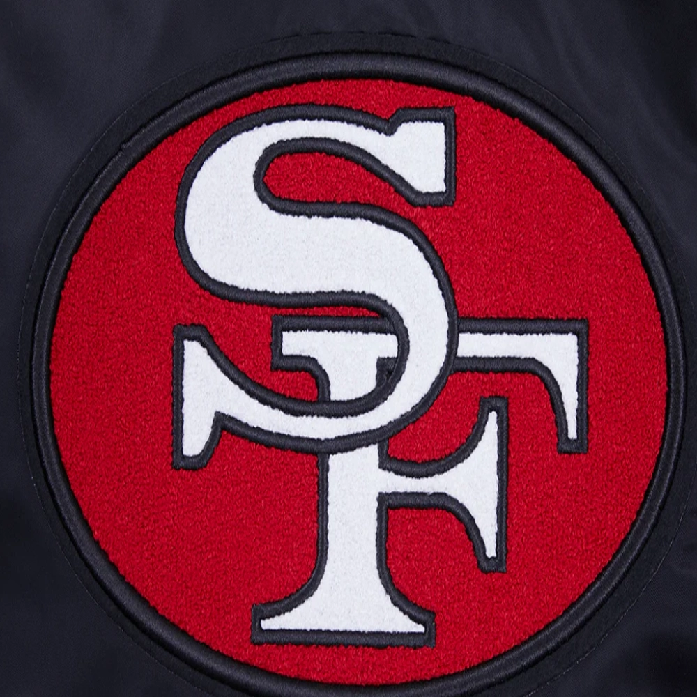 San francisco 49ers retro classic womens full snap satin varsity jacket black