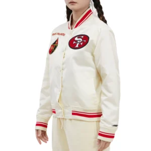 San francisco 49ers retro classic womens full snap satin varsity jacket cream 1