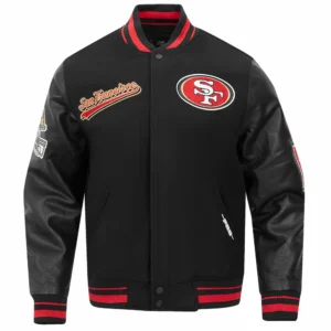 San francisco 49ers script tail rib wool leather varsity jacket black 1
