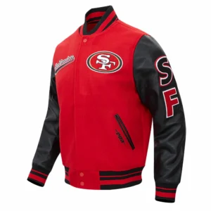 San francisco 49ers script tail rib wool leather varsity jacket redblack 1