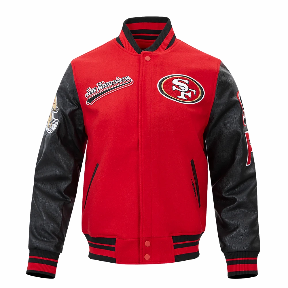 San francisco 49ers script tail rib wool leather varsity jacket redblack 2