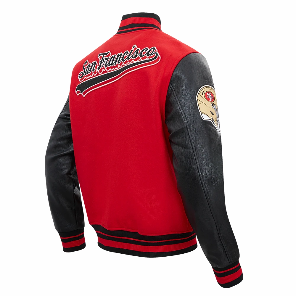 San francisco 49ers script tail rib wool leather varsity jacket redblack 3
