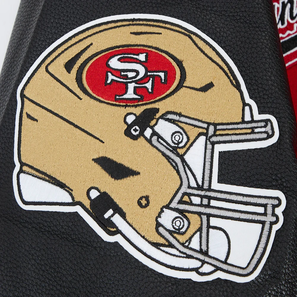 San francisco 49ers script tail rib wool leather varsity jacket redblack 5