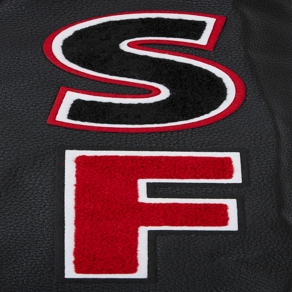 San francisco 49ers script tail rib wool leather varsity jacket redblack 6