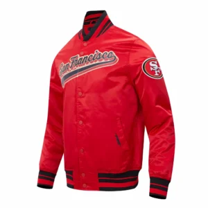 San francisco 49ers script tail satin varsity jacket red 2