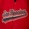 San francisco 49ers script tail satin varsity jacket red 5