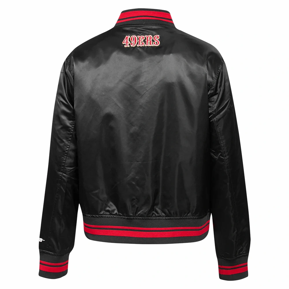 San francisco 49ers script tail womens satin varsity jacket black 2
