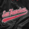 San francisco 49ers script tail womens satin varsity jacket black 4