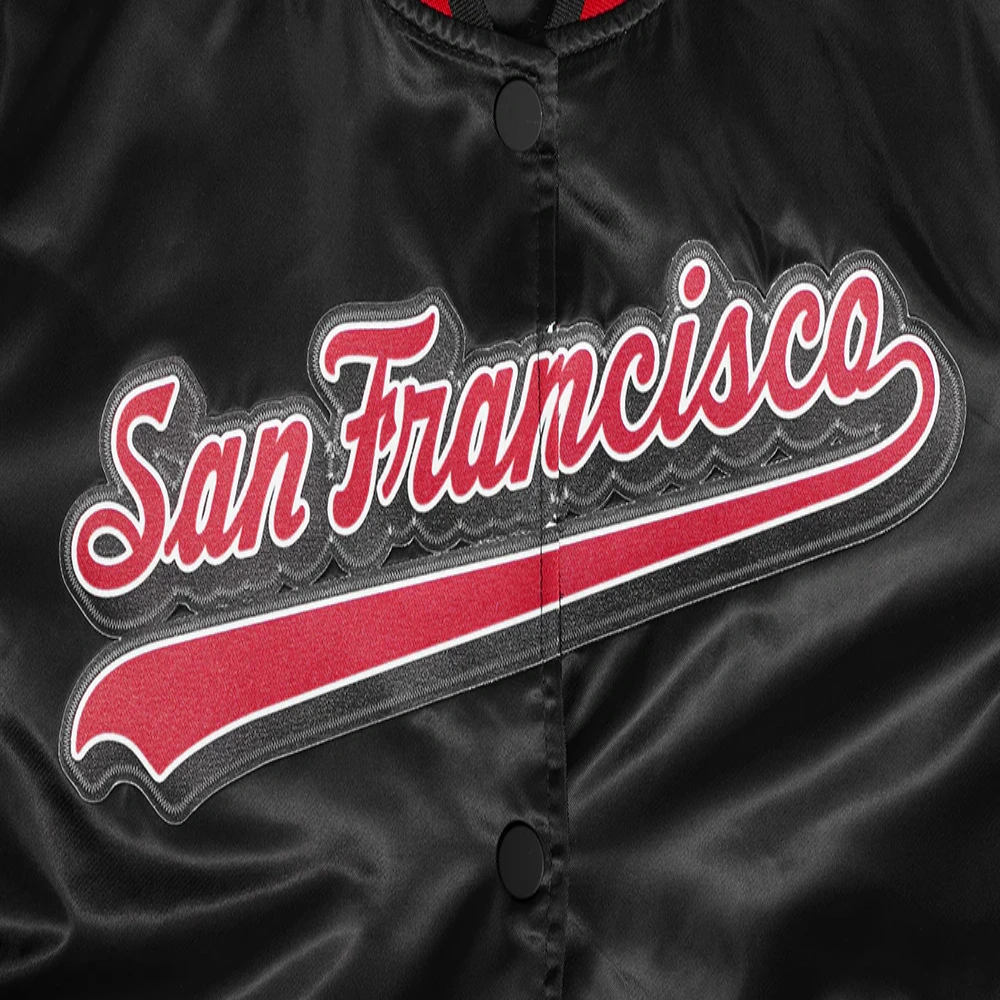 San francisco 49ers script tail womens satin varsity jacket black 4
