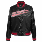 San Francisco 49ers Script Tail Women’s Black Satin Jacket