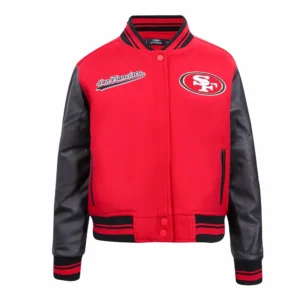San francisco 49ers script tail womens wool varsity jacket redblack 1