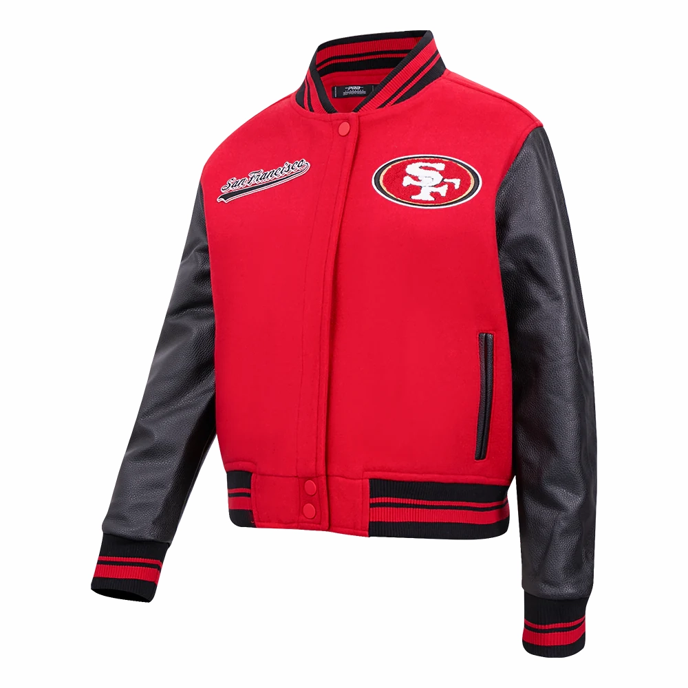 San francisco 49ers script tail womens wool varsity jacket redblack 2