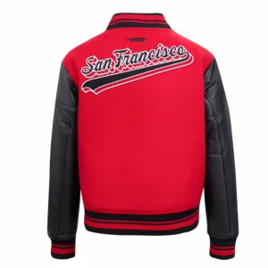 San francisco 49ers script tail womens wool varsity jacket redblack 3